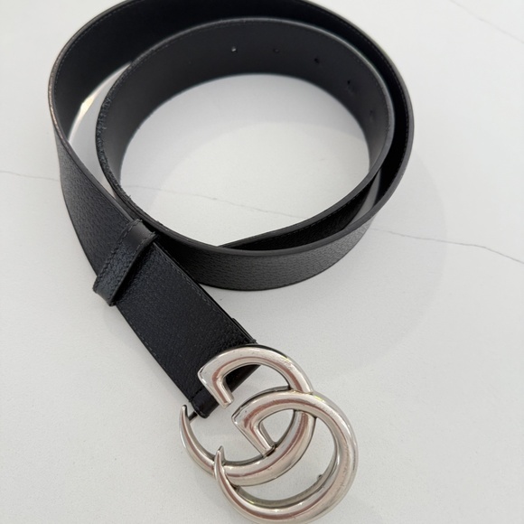 Gucci Black Leather Silver Buckle 1 1/2" Wide Classic Belt - Picture 5 of 6